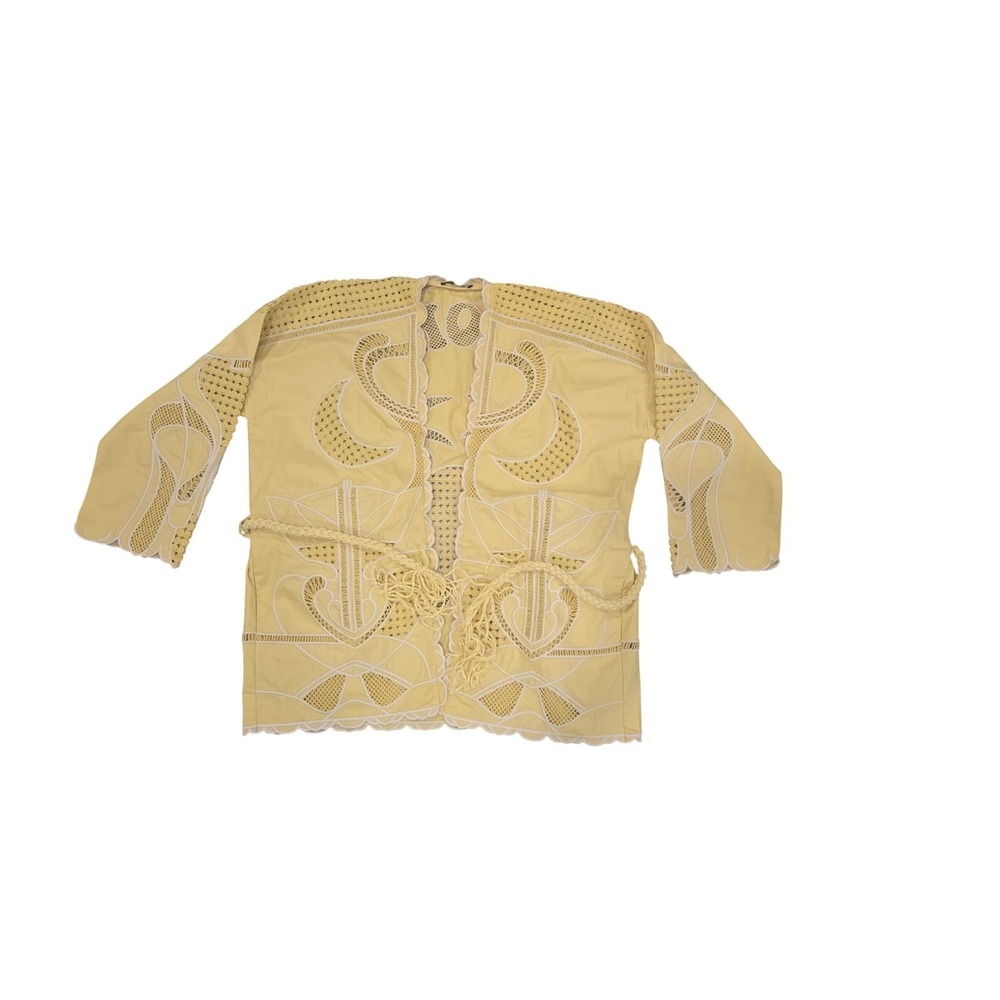 Maje Biana Yellow Embroidered Guipure Lace Belted Jacket 223BIANA Size 38 NEW